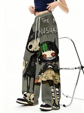 Pants & Jumpsuits | Gothic Punk Wideleg Pants With Devil Doll Anime ...